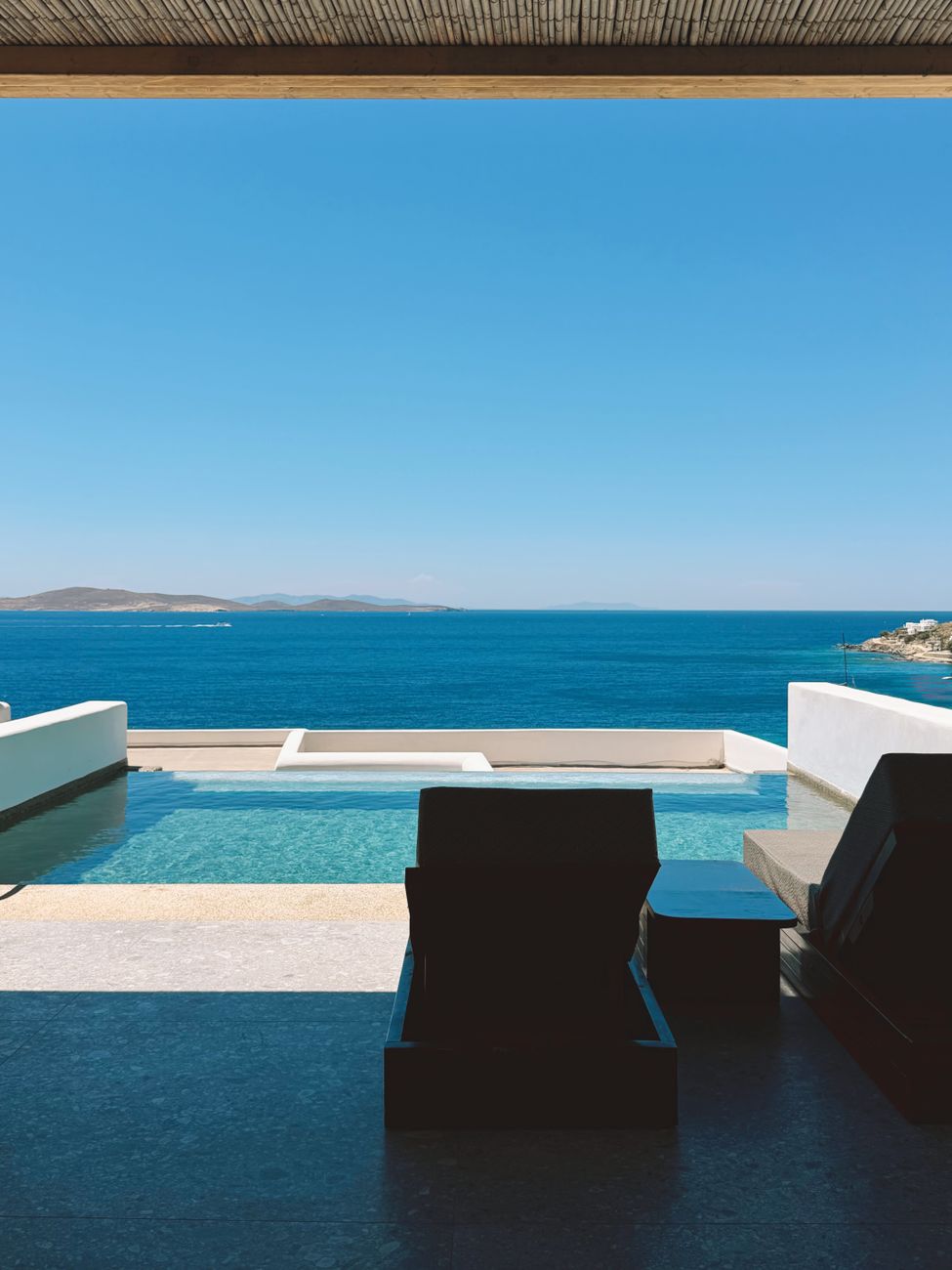 Private architectural villa terrace overlooking ocean